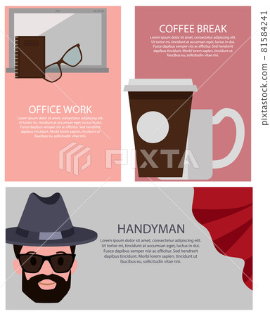 Office Work and Break Set Vector Illustration 81584241