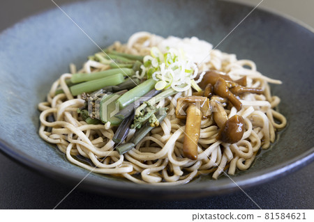 美味的冷食野生植物磨碎的蕎麥麵 美味的冷食野生植物磨碎的蕎麥麵 81584621