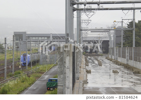 Hokkaido Shinkansen Sapporo extension work and limited express Hokuto (July 2021) north of Shin-Hakodate Hokuto Station Hokkaido Shinkansen Sapporo extension work and limited express Hokuto (July 2021) north of Shin-Hakodate Hokuto Station 81584624