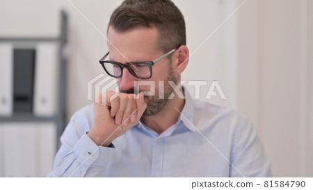 Portrait of Middle Aged Man Coughing  Portrait of Middle Aged Man Coughing  81584790