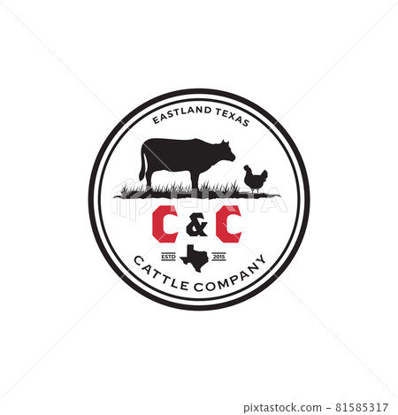 Texas cow and chicken cattle company emblem vintage logo design Texas cow and chicken cattle company emblem vintage logo design 81585317