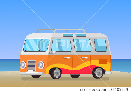 Caravan Trailer Travelling Bus Coastline Backdrop Caravan Trailer Travelling Bus Coastline Backdrop 81585329