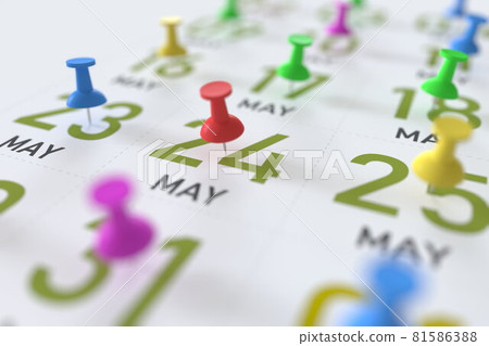 May 24 date and push pin on a calendar, 3D rendering May 24 date and push pin on a calendar, 3D rendering 81586388