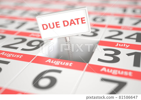 DUE DATE sign on July 30 in a calendar, 3d rendering 81586647