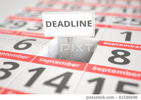 DEADLINE plate on September 7 in a calendar, 3d rendering 81586696