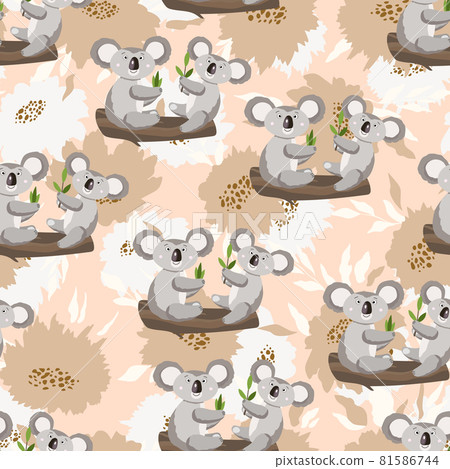 Seamless pattern with cute koala baby and... - Stock Illustration ...