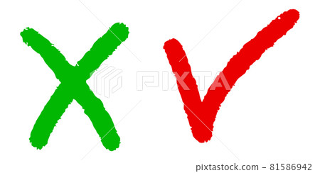 Right and wrong icon. hand drawn of Green checkmark and Red cross isolated on white background. Vector illustration. Right and wrong icon. hand drawn of Green checkmark and Red cross isolated on white background. Vector illustration. 81586942