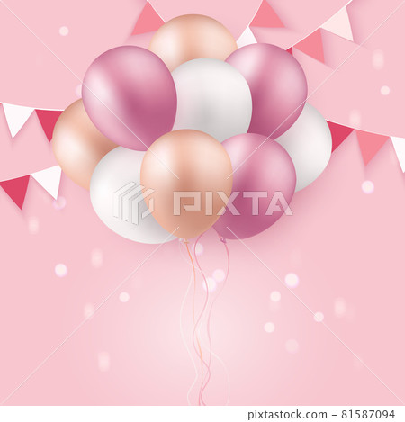 Elegant rose pink pastel color ballon and party popper ribbon Happy Birthday celebration card banner template background Elegant rose pink pastel color ballon and party popper ribbon Happy Birthday celebration card banner template background 81587094