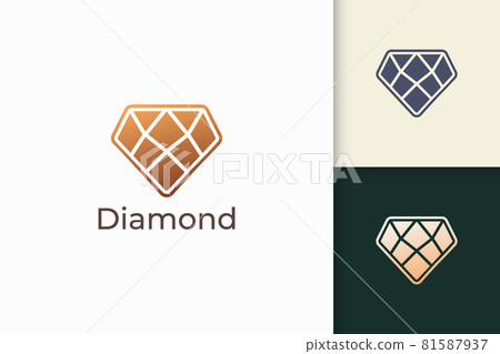 Luxury gem or jewel logo in diamond shape with gold color 81587937