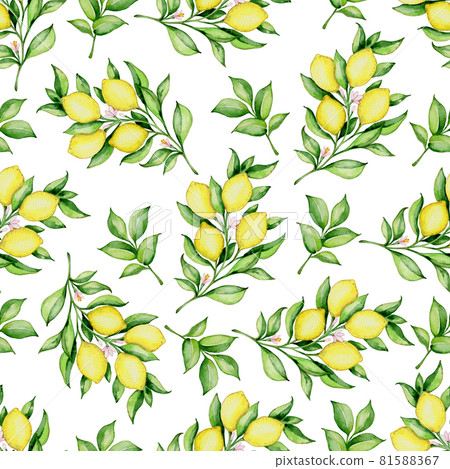 Watercolor seamless pattern with lemons and... - Stock Illustration ...