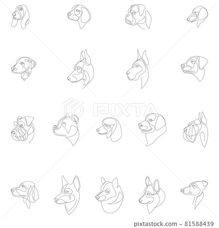 Breeds of dogs drawn in minimal style set. One line dogs. Vector illustration. 81588439