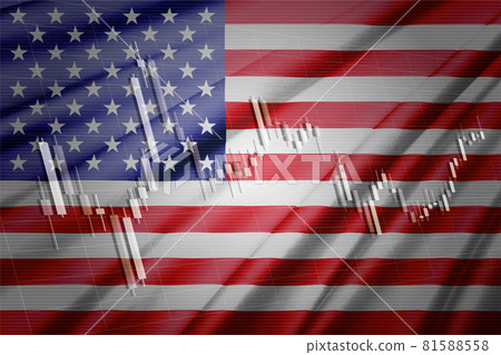 Computer graphics CG that combines the US U.S.A. flag and stock chart candlesticks 81588558