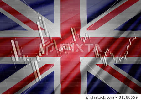 合成英國國旗和股票圖表燭台的計算機圖形 CG 81588559