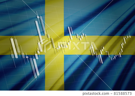 Computer graphics CG that synthesizes the Swedish flag and stock chart candlestick Computer graphics CG that synthesizes the Swedish flag and stock chart candlestick 81588573