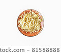 noodle pasta on orange porcelain plate 81588888