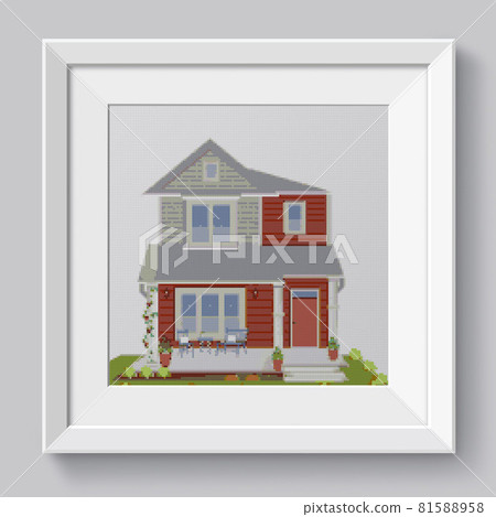 Beautiful detached house with gray roof. Country cottage. Front of the house and garden. Grassy lawn and spring suburban landscape Beautiful detached house with gray roof. Country cottage. Front of the house and garden. Grassy lawn and spring suburban landscape 81588958