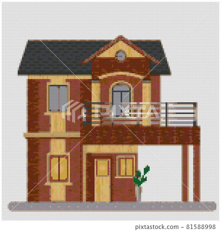 House facade. Wooden cottage, modern architecture. Front view of the building. House facade. Wooden cottage, modern architecture. Front view of the building. 81588998