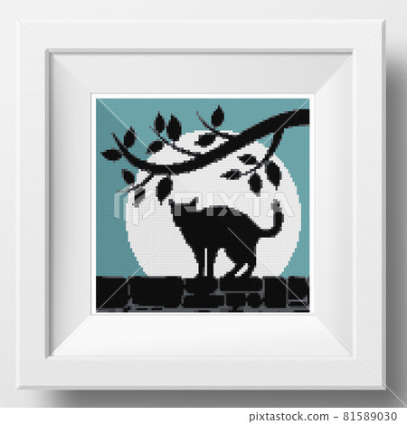 Cross stitch halloween decoration. Black cat 81589030