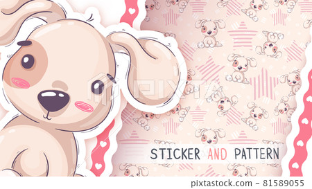 Pretty cartoon character animal dog - seamless pattern. Pretty cartoon character animal dog - seamless pattern. 81589055