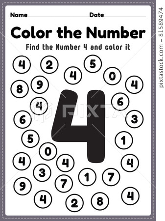 Kindergarten math worksheet, number 4 coloring maths activities for preschool kids to learn basic mathematics skills in a printable page. 81589474