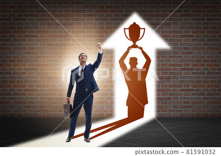 Businessman dreaming of top prize in business concept Businessman dreaming of top prize in business concept 81591032