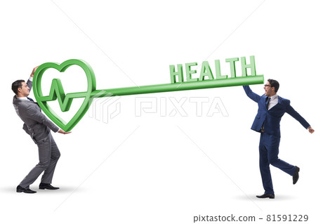 Concept of health with key and businessman Concept of health with key and businessman 81591229