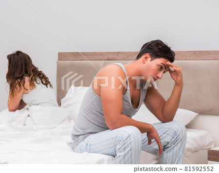 Family conflict with wife and husband in bed Family conflict with wife and husband in bed 81592552