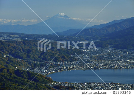 來自高寶知山的富士山和諏訪湖 81593346