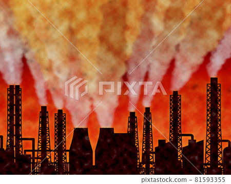 Illustration of a fossil fuel power plant. Environmental destruction, global warming 81593355