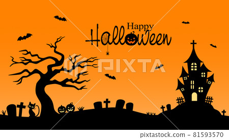 萬聖節快樂夜晚風景剪影背景素材 81593570