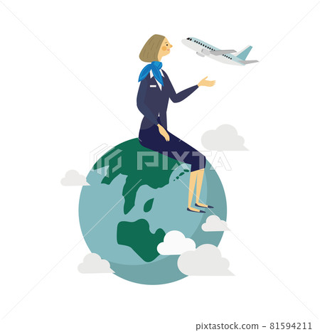 Women on Earth and Airplanes Eco Vector Illustrations 81594211