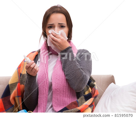 Sick woman lying on the sofa Sick woman lying on the sofa 81595070