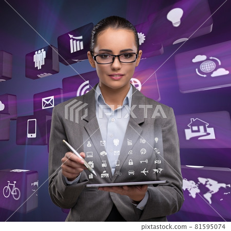 Businesswoman with tablet in business concept Businesswoman with tablet in business concept 81595074