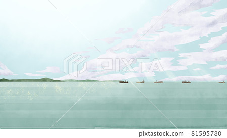 船海景觀手繪水彩風格插畫 船海景觀手繪水彩風格插畫 81595780