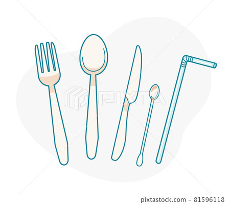 Illustration set about plastic spoons and forks Illustration set about plastic spoons and forks 81596118