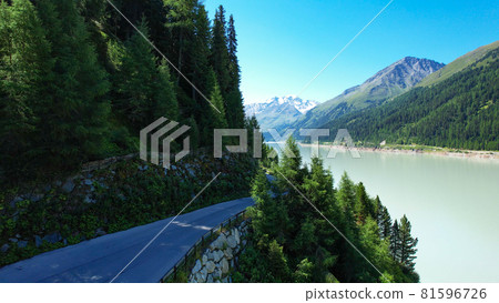 Kaunertal High Alpine Road in Austria - aerial view 81596726
