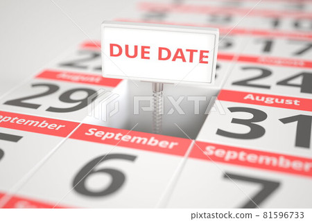 DUE DATE sign on August 30 in a calendar, 3d rendering 81596733