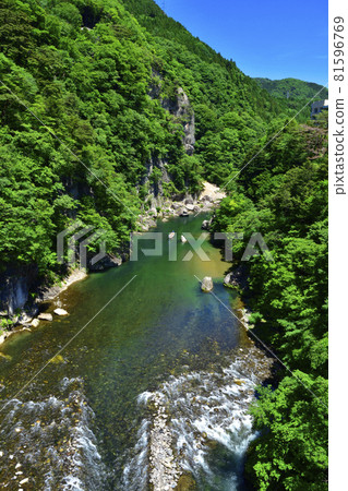 The fresh green Kinugawa Valley seen from the Kinugawa Suspension Bridge The fresh green Kinugawa Valley seen from the Kinugawa Suspension Bridge 81596769