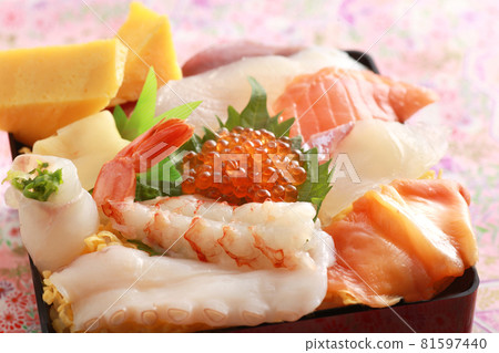 Chirashizushi, a traditional Japanese dish with bright colors Chirashizushi, a traditional Japanese dish with bright colors 81597440