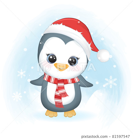 Cute penguin and snowflake in winter, Christmas illustration Cute penguin and snowflake in winter, Christmas illustration 81597547