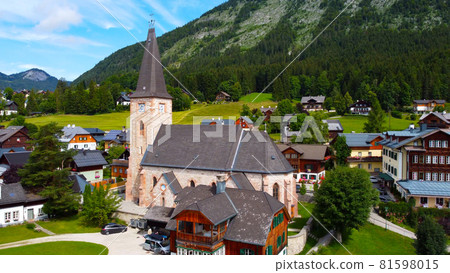 Church of Altaussee in Austria - aerial view 81598015