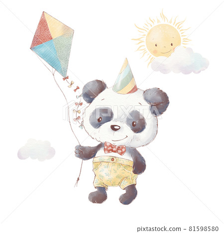Set of cute cartoon panda. Watercolor illustration Set of cute cartoon panda. Watercolor illustration 81598580