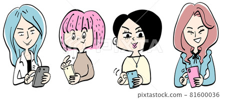 4個女性角色和智能手機 81600036