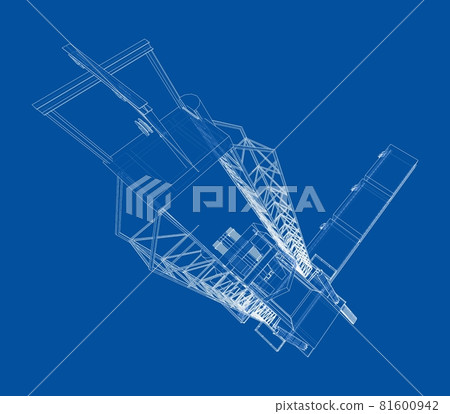 Oil rig. Vector rendering of 3d. Wire-frame style 81600942