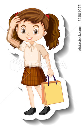 A sticker template with cute student girl in school uniform A sticker template with cute student girl in school uniform 81601075