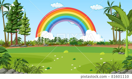 Nature scene background with rainbow in the sky 81601110