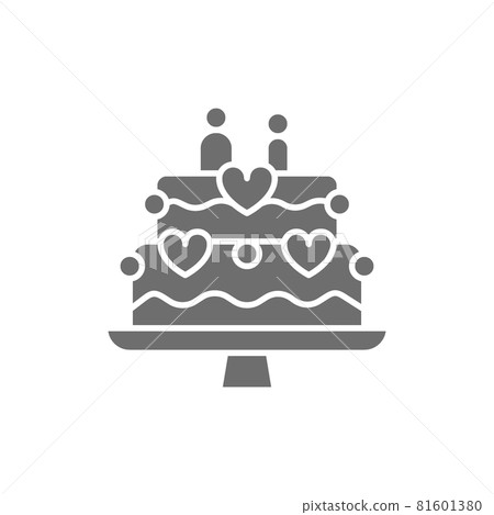 Wedding cake with figures of newlyweds grey icon. Wedding cake with figures of newlyweds grey icon. 81601380