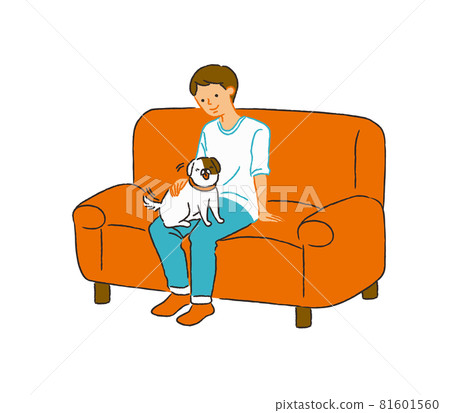 Man relaxing on the couch with a dog Man relaxing on the couch with a dog 81601560