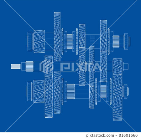 Gearbox sketch. Vector rendering of 3d Gearbox sketch. Vector rendering of 3d 81601660