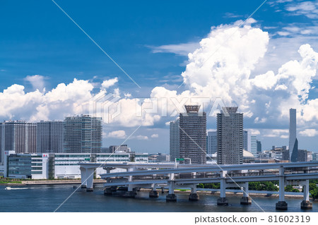 《Tokyo》 Blue sky and white clouds in Tokyo cityscape ・ Summer sky in Tokyo Bay area 81602319
